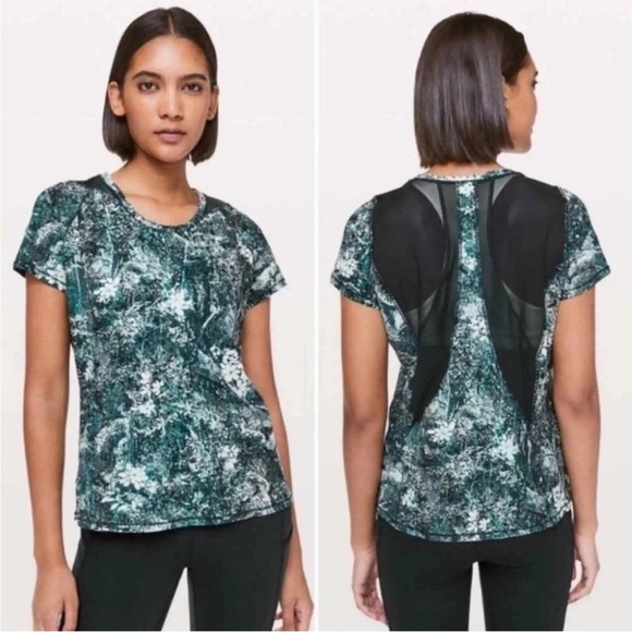 lululemon athletica Tops - Lululemon Seek the Heat Mesh SS Top Size 10 Wildwood White-Multi/Nocturnal Teal